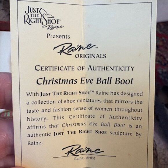 NIB Just the Right Shoe Christmas Eve Ball Boot 1st Annual #25220 Raine 2001 COA - Picture 9 of 11